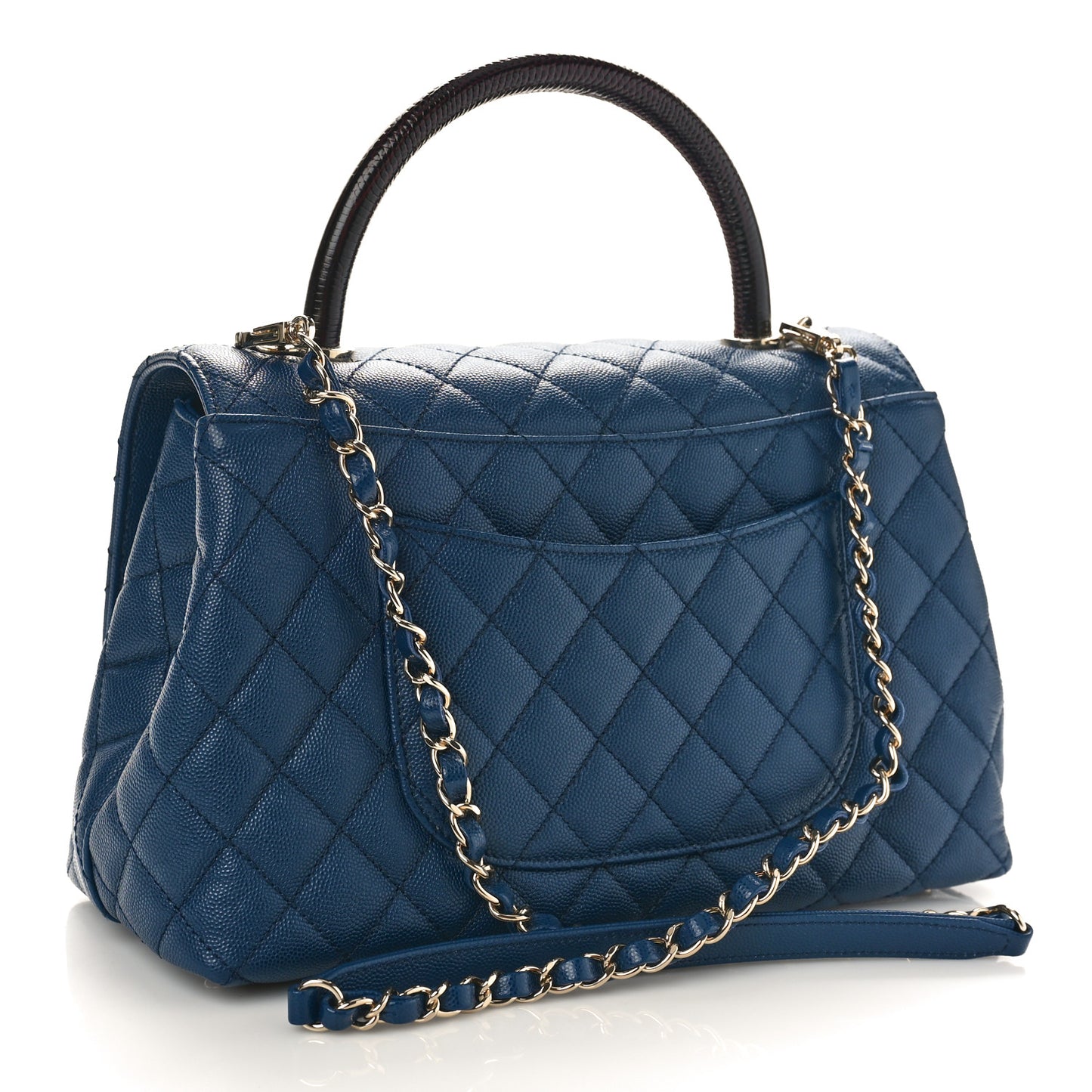 Caviar Lizard Embossed Quilted Small Coco Handle Flap Navy Blue
