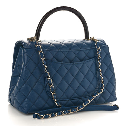 Chanel Caviar Lizard Embossed Quilted Small Coco Handle Flap Navy Blue 2 of 10