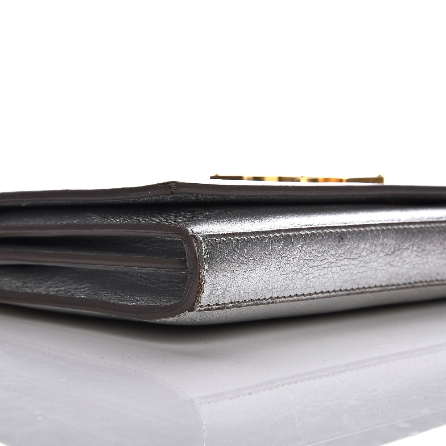 Grained Metallic Calfskin Monogram Chain Wallet Argento