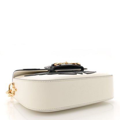 Gucci X ADIDAS Textured Dollar Calfskin Web Trefoil Mini Horsebit 1955 Shoulder Bag Off White Black 4 of 11
