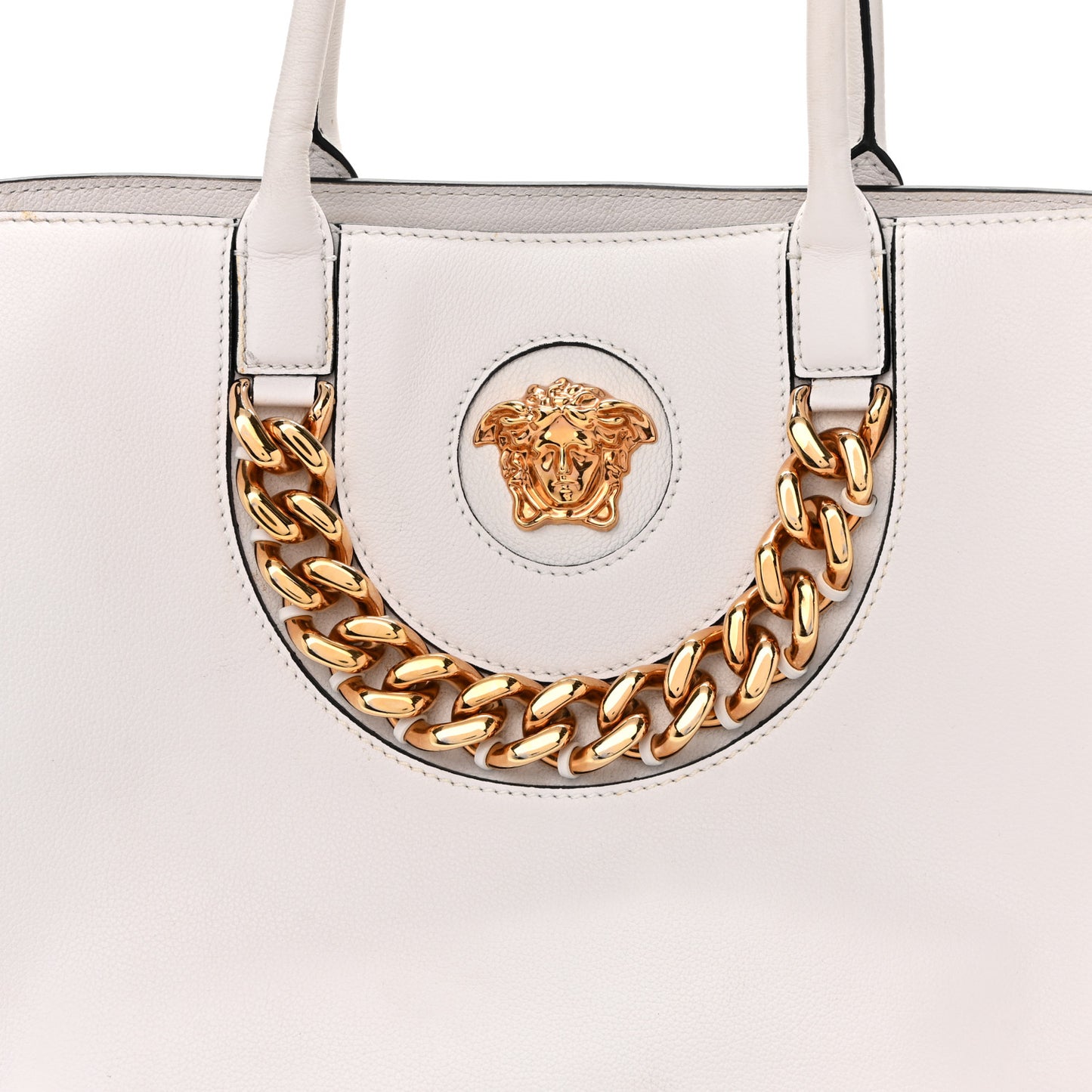 Grained Calfskin La Medusa Chain Tote White