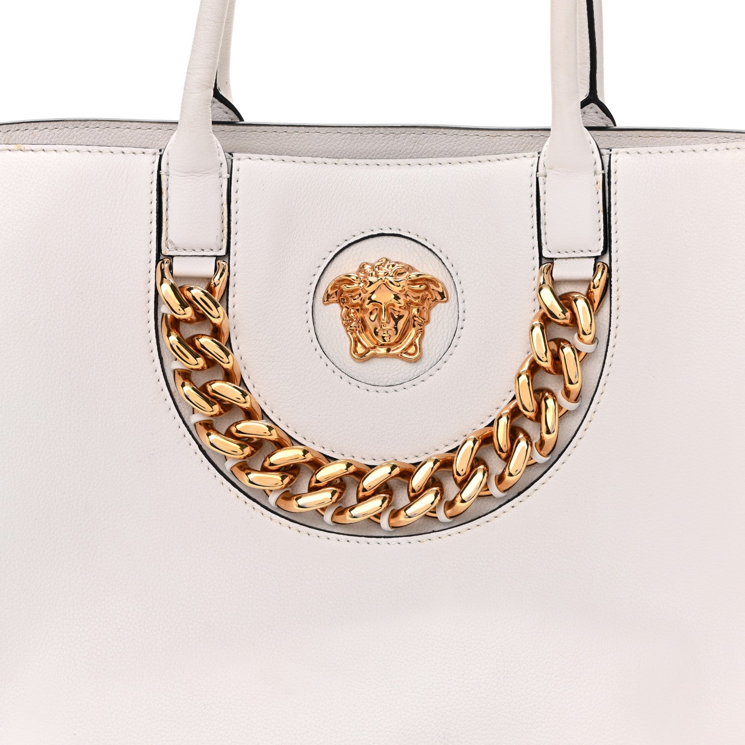 Versace Grained Calfskin La Medusa Chain Tote White 7 of 10