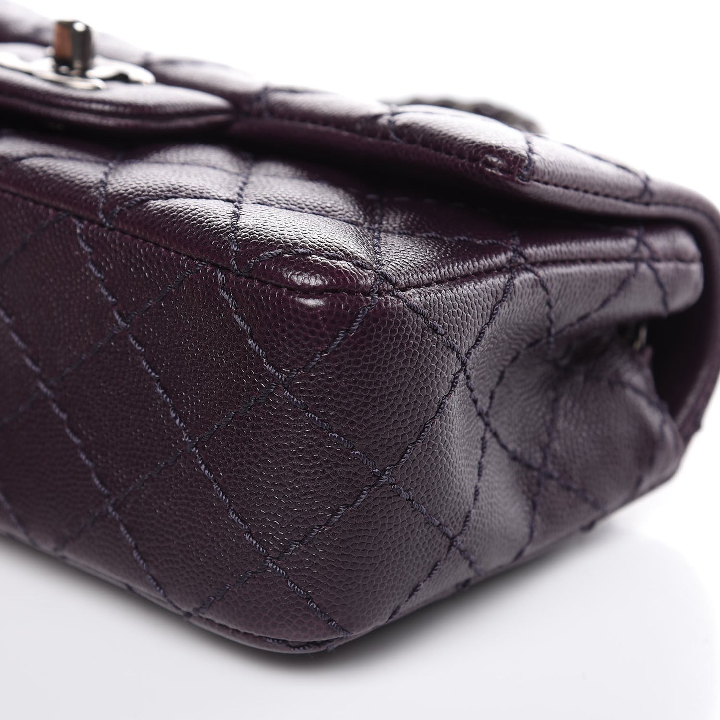 Washed Caviar Quilted Mini Rectangular Flap Dark Purple