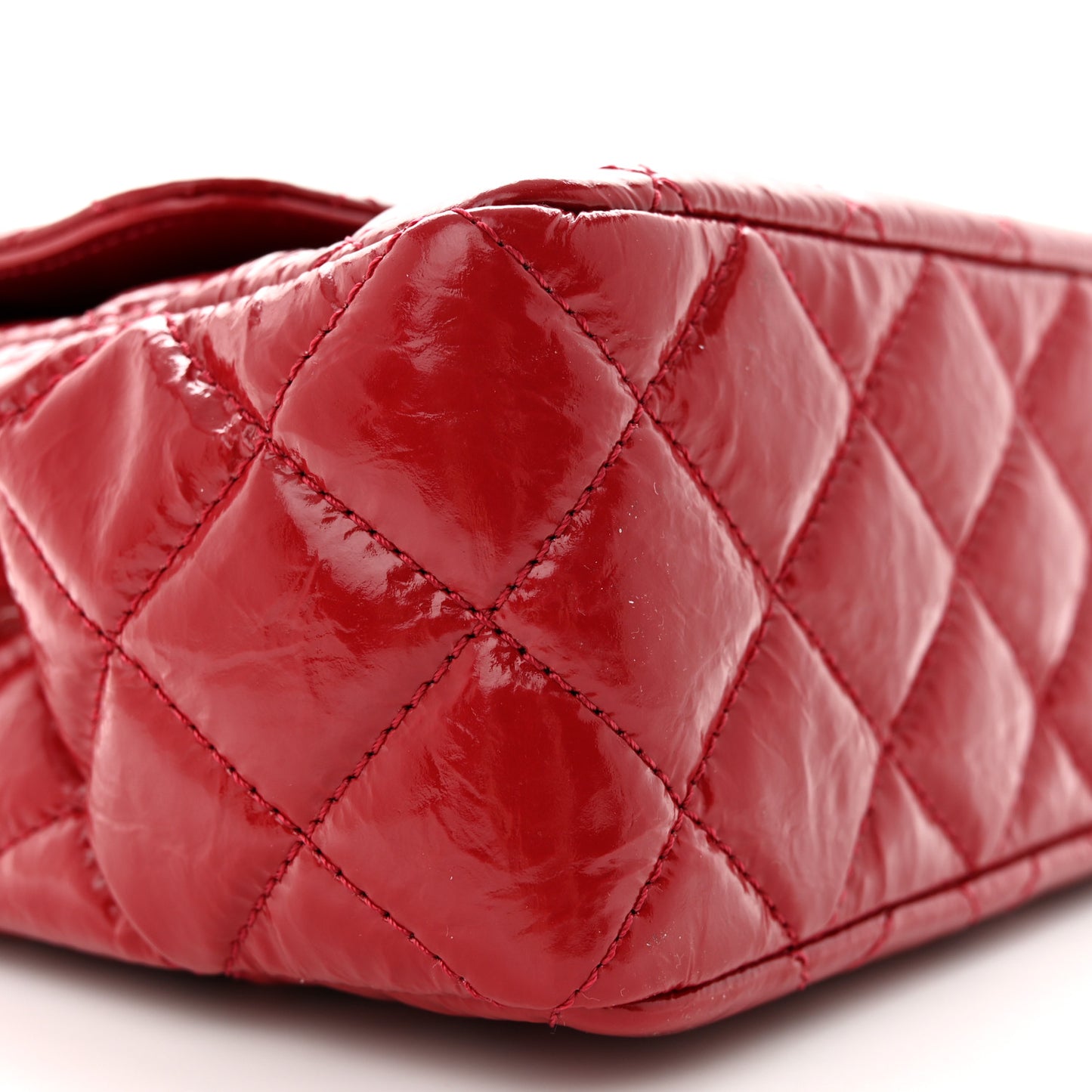 Shiny Crumpled Calfskin Quilted Wavy CC Hobo Red