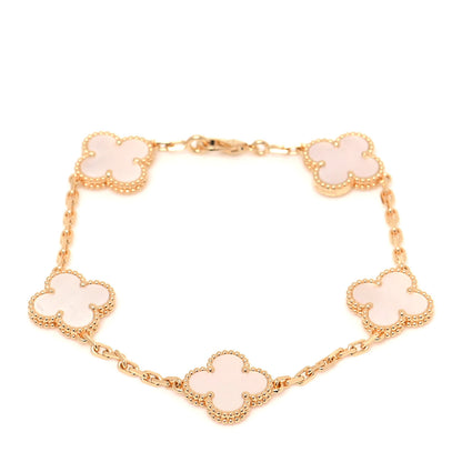 Van Cleef & Arpels 18K Yellow Gold Mother of Pearl 5 Motifs Vintage Alhambra Bracelet 1 of 6