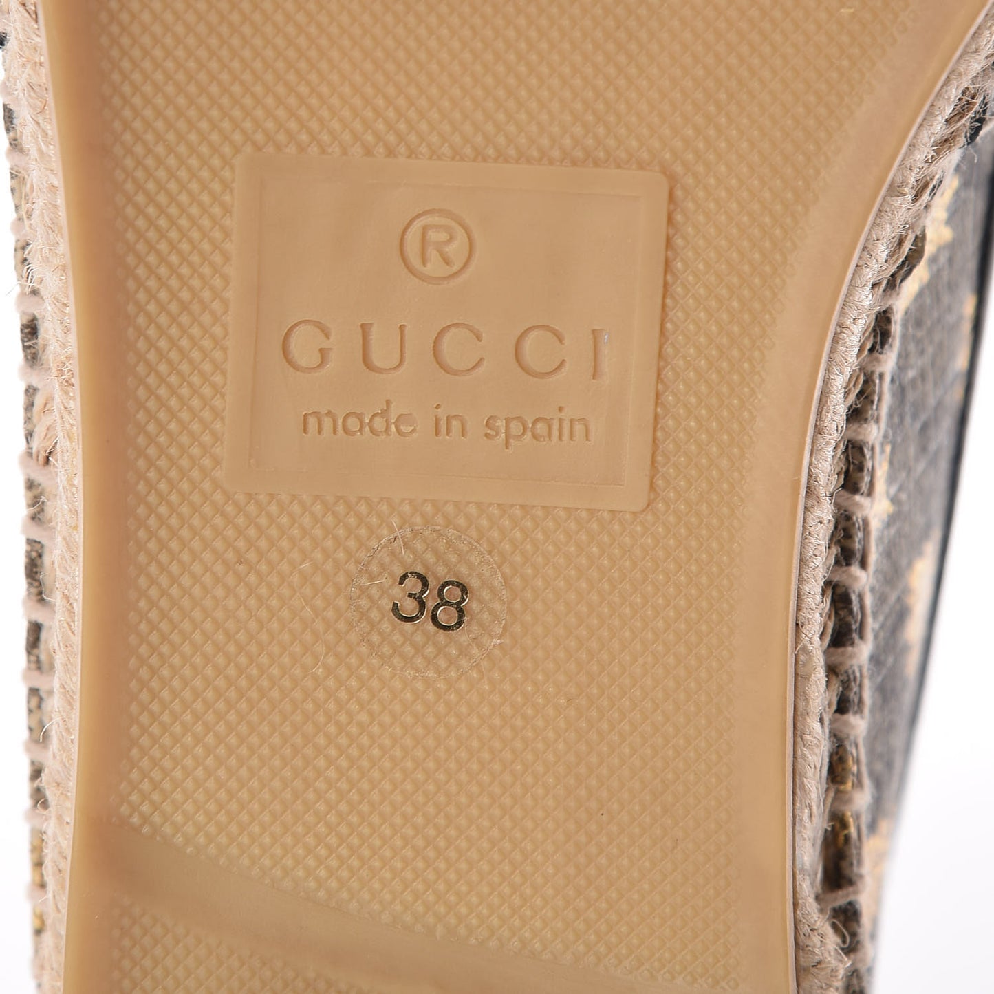 GG Supreme Monogram Bees Espadrille Flats 38 Beige Ebony Oro Black