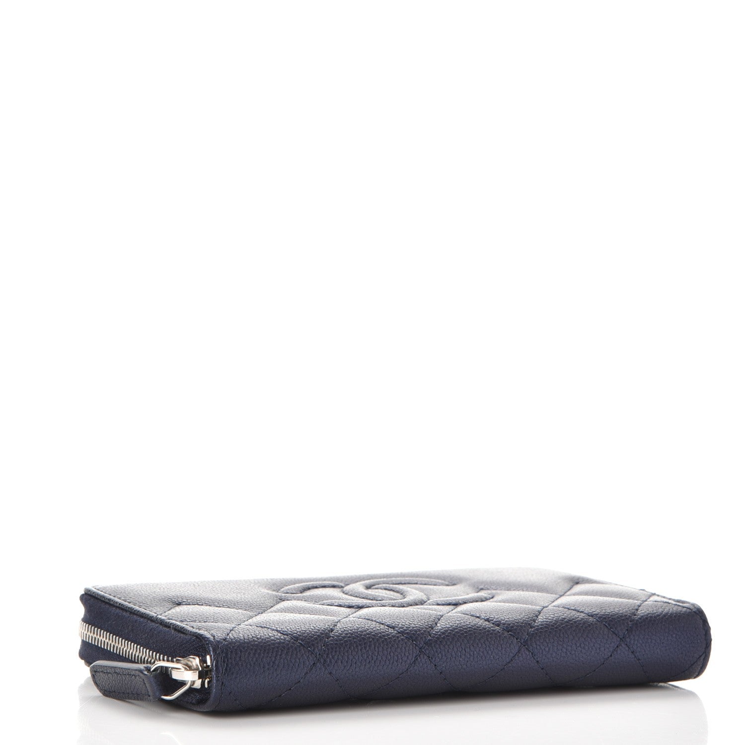 Chanel Metallic Caviar Quilted Medium Zip Around Wallet Blue 4 of 9