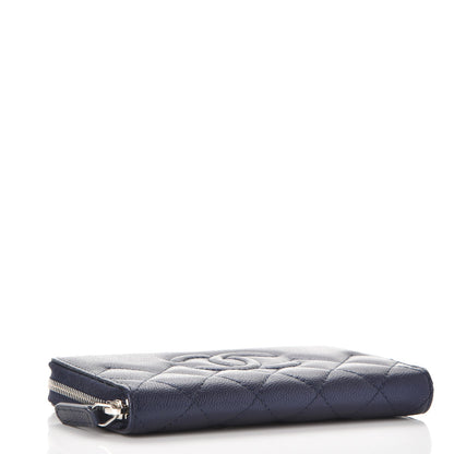 Chanel Metallic Caviar Quilted Medium Zip Around Wallet Blue 4 of 9