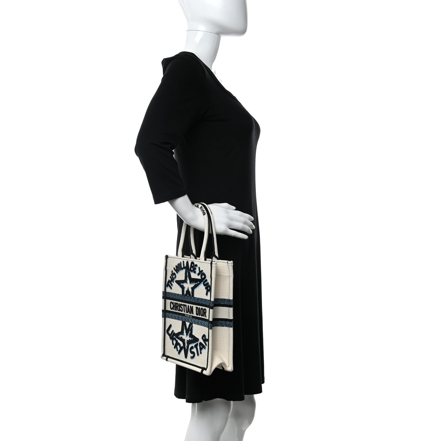 Canvas Embroidered Vertical Lucky Star Book Tote White Multicolor
