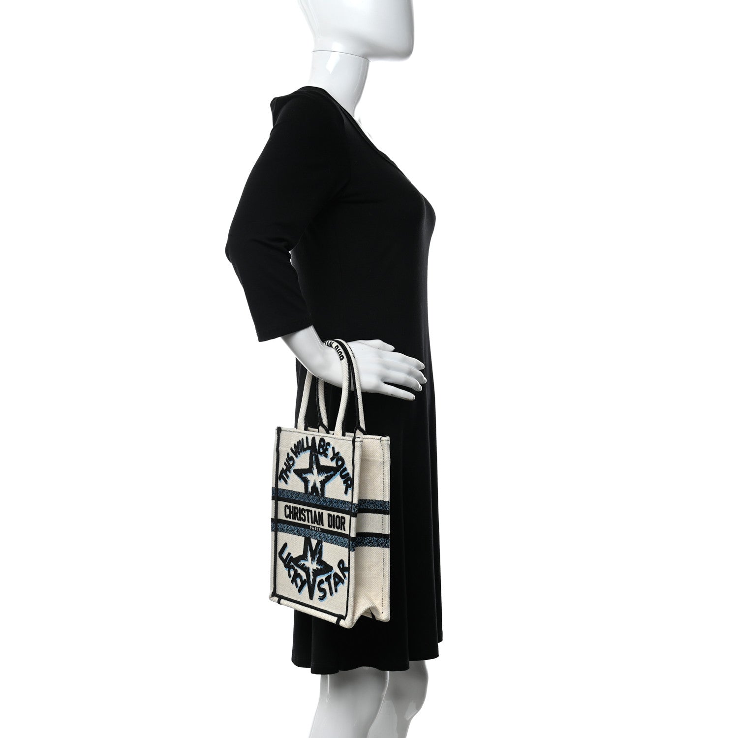 Christian Dior Canvas Embroidered Vertical Lucky Star Book Tote White Multicolor 2 of 11