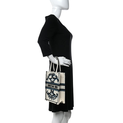Christian Dior Canvas Embroidered Vertical Lucky Star Book Tote White Multicolor 2 of 11