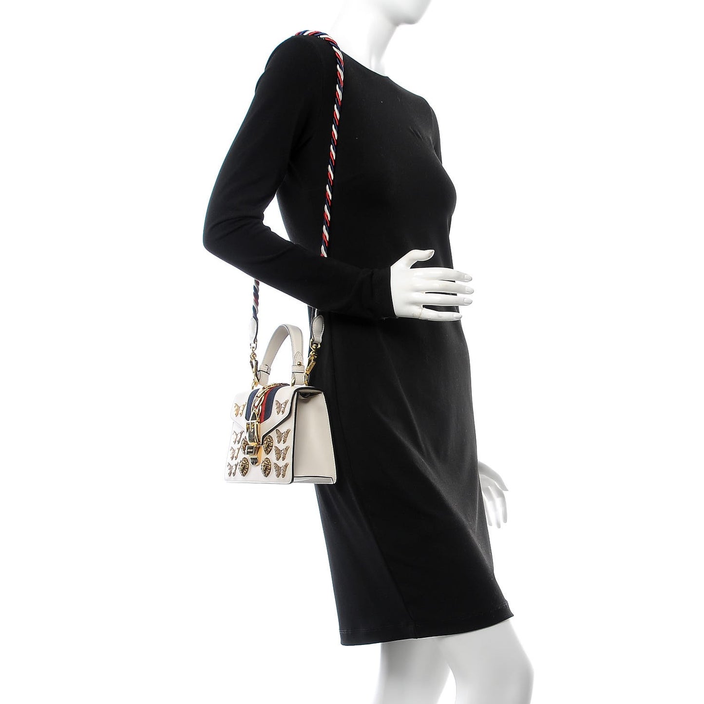 Calfskin Animal Studs Mini Sylvie Top Handle Bag White