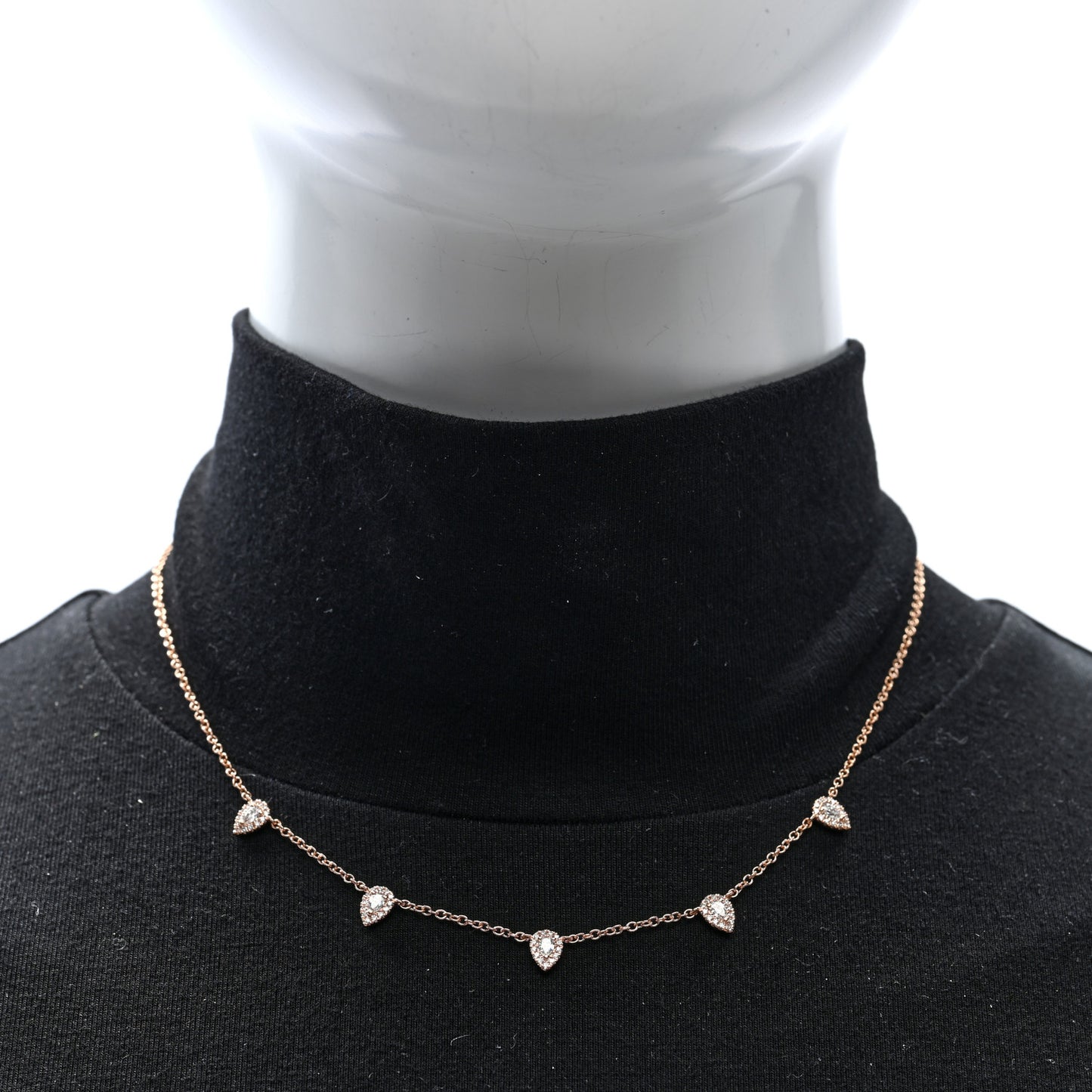 14K Rose Gold Diamond .81ctw Pear Cut Five Station Necklace