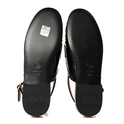 Chanel Crumpled Shiny Lambskin CC Slingback Mocassin 37.5 Black 6 of 10