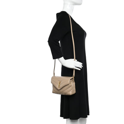 Saint Laurent Calfskin Y Quilted Monogram Toy Loulou Crossbody Bag Dark Beige 2 of 11
