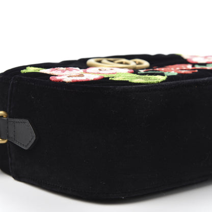 Gucci Velvet Matelasse Deer Embroidered Small GG Marmont Chain Shoulder Bag Black 5 of 9