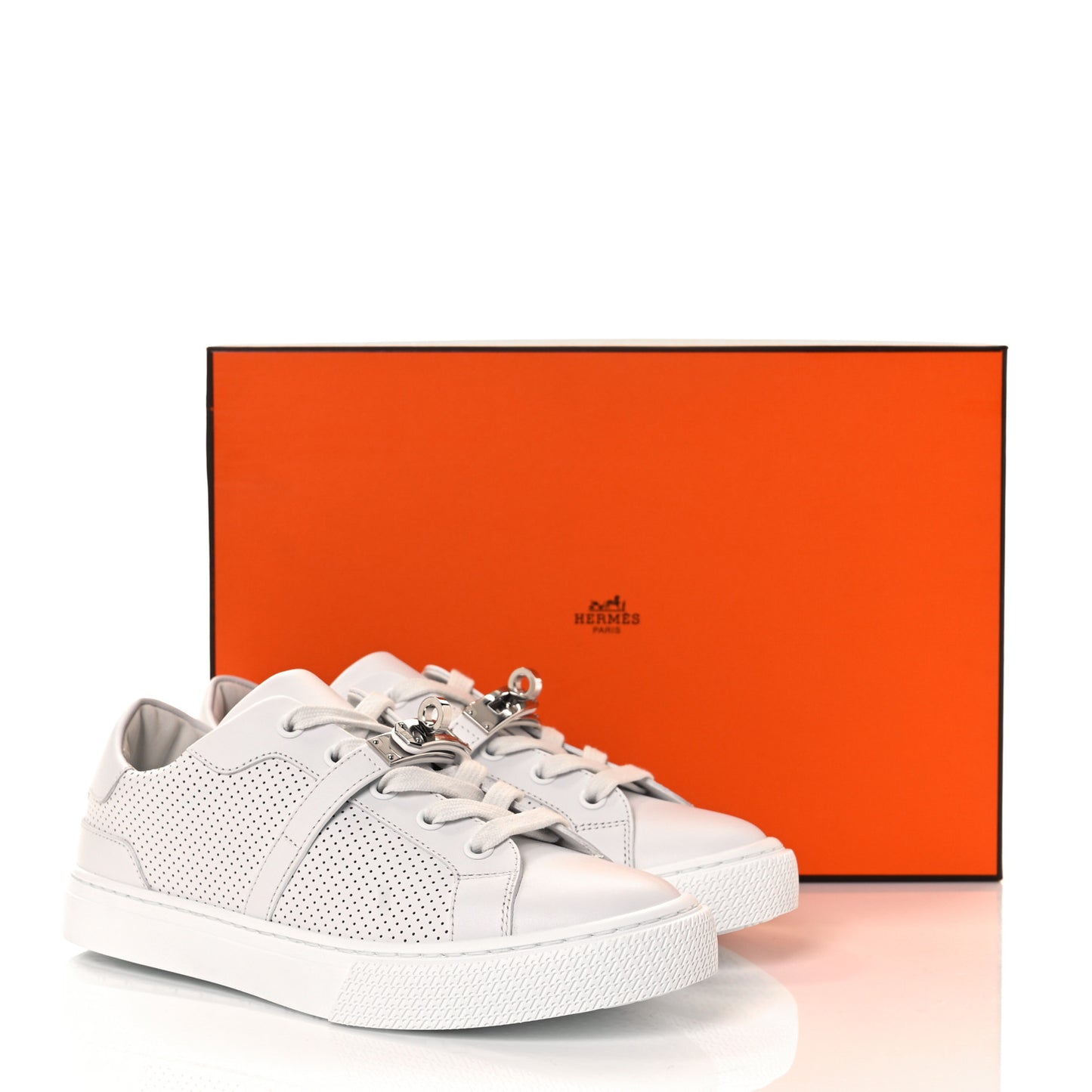 Calfskin Perforated Day Sneakers 35.5 White