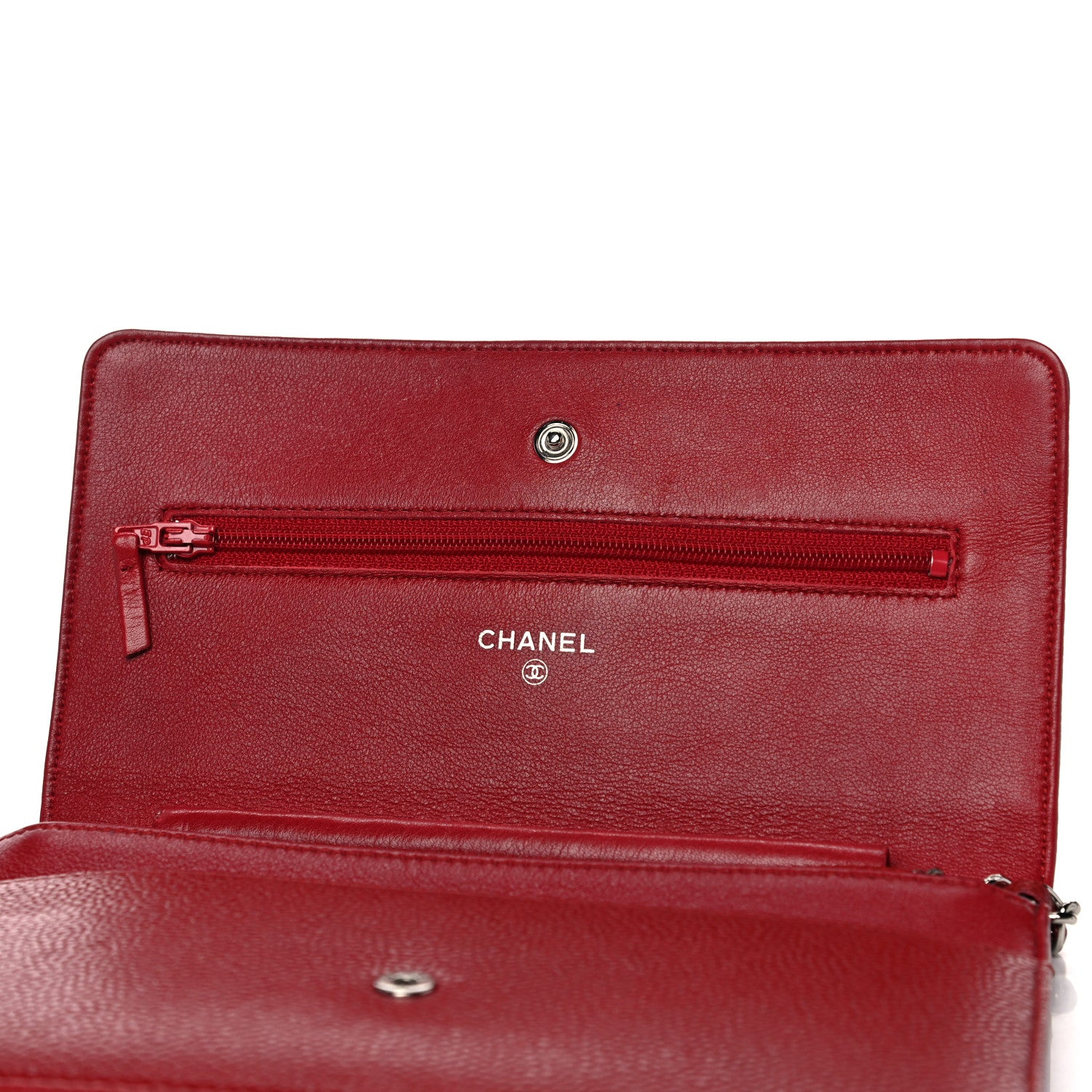 Chanel Caviar Timeless CC Wallet On Chain WOC Red 10 of 11