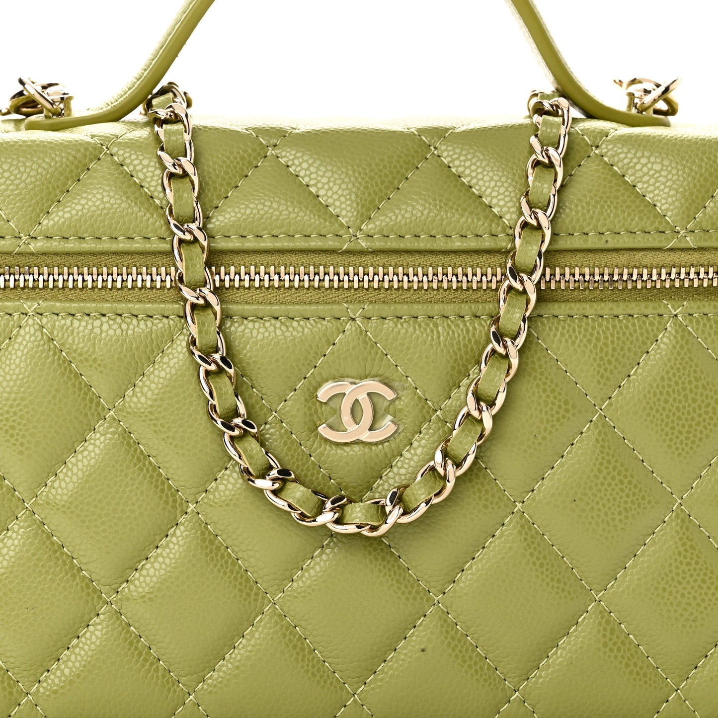 Caviar Quilted Top Handle Slim Vanity With Chain Khaki