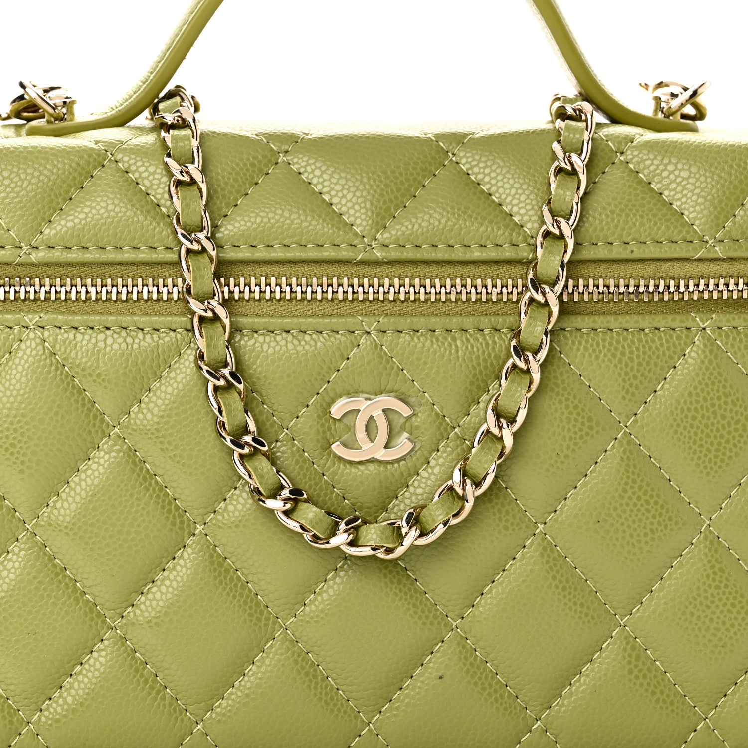 Chanel Caviar Quilted Top Handle Slim Vanity With Chain Khaki 8 of 11