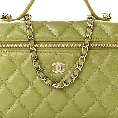 Chanel Caviar Quilted Top Handle Slim Vanity With Chain Khaki 8 of 11