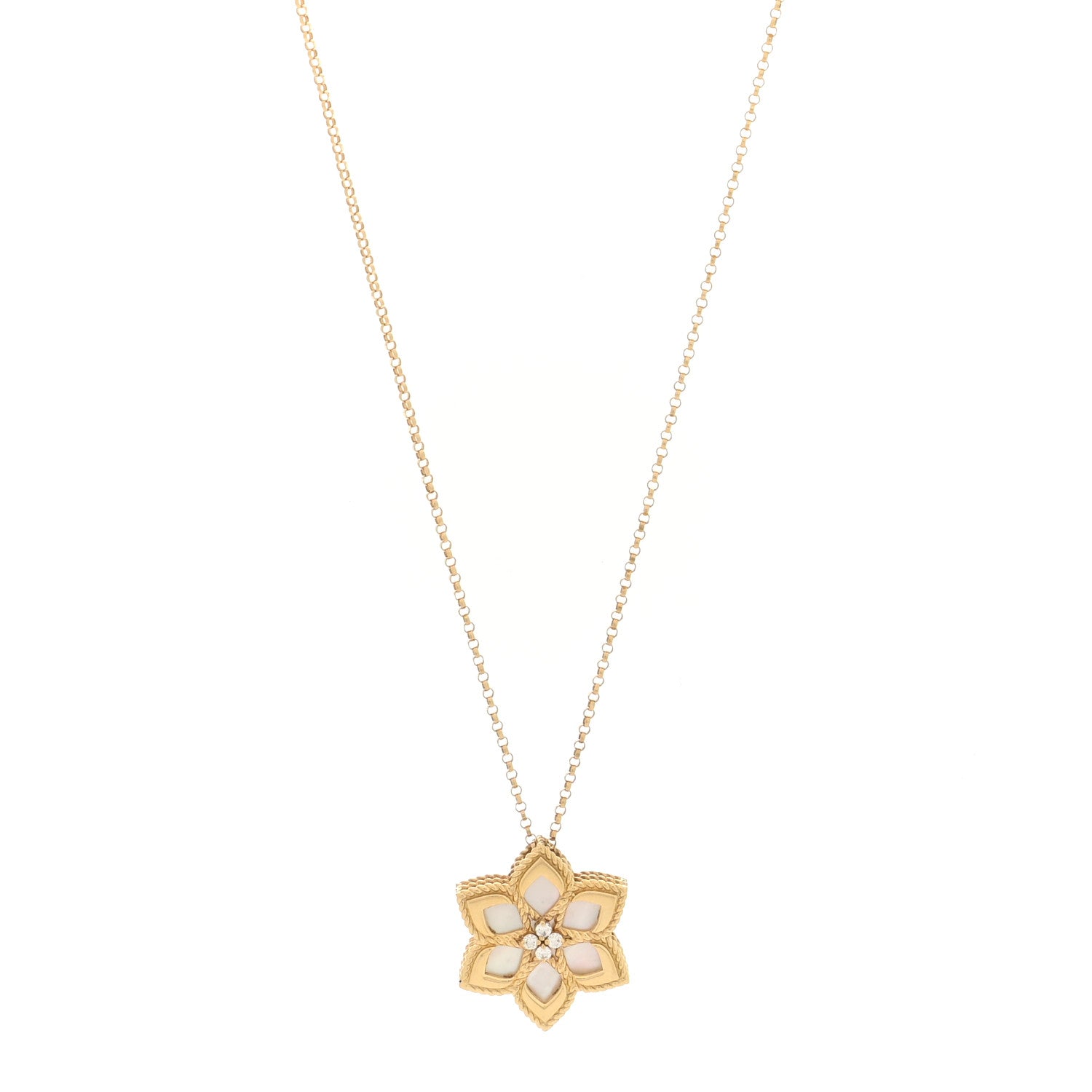 Roberto Coin 18K Yellow Gold Diamond Mother of Pearl Vernazza Flower Pendant Necklace 1 of 5