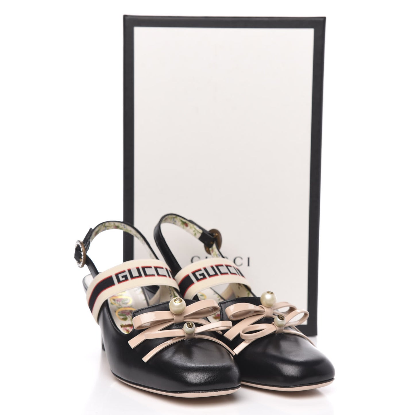 Malaga Kid Bow Ace Stripe Mid Heel Slingback Pumps 40 Black