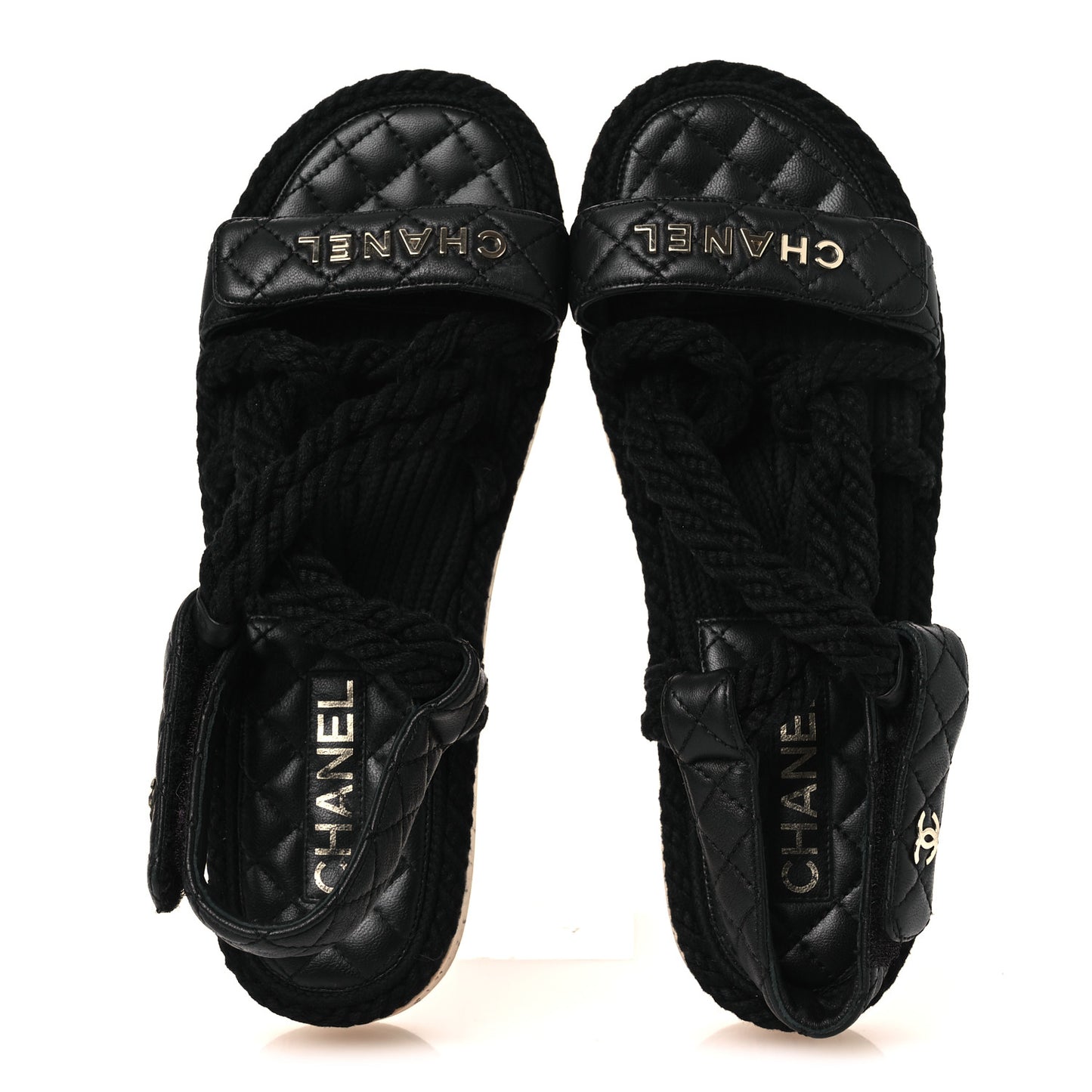 Cord Lambskin Quilted Logo Sandals 39 Black