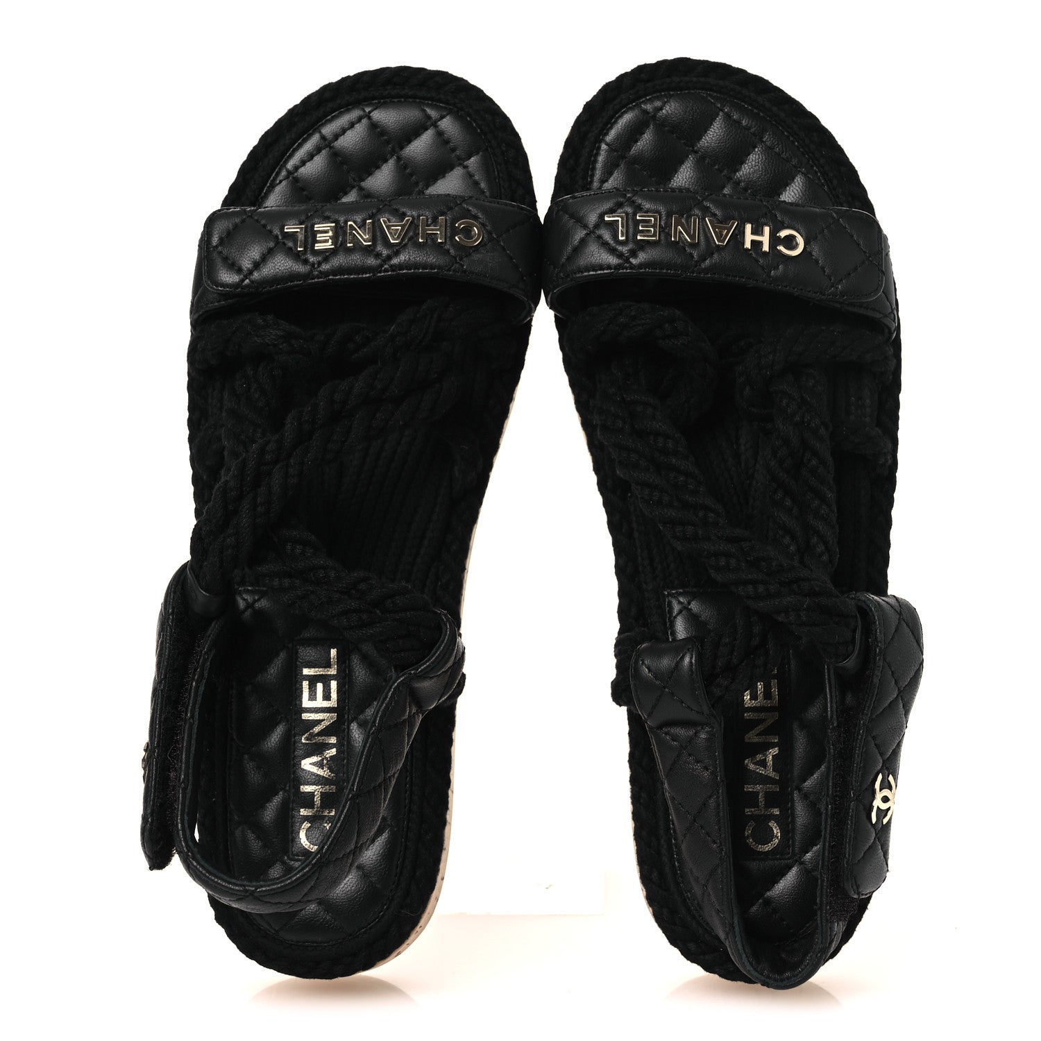 Chanel Cord Lambskin Quilted Logo Sandals 39 Black 2 of 12