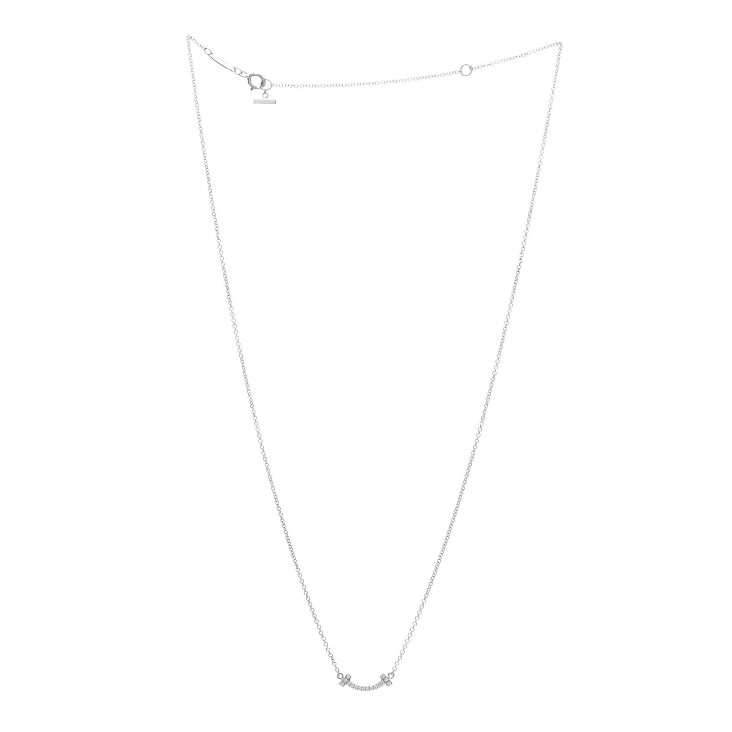 18K White Gold Diamond Mini T Smile Pendant Necklace