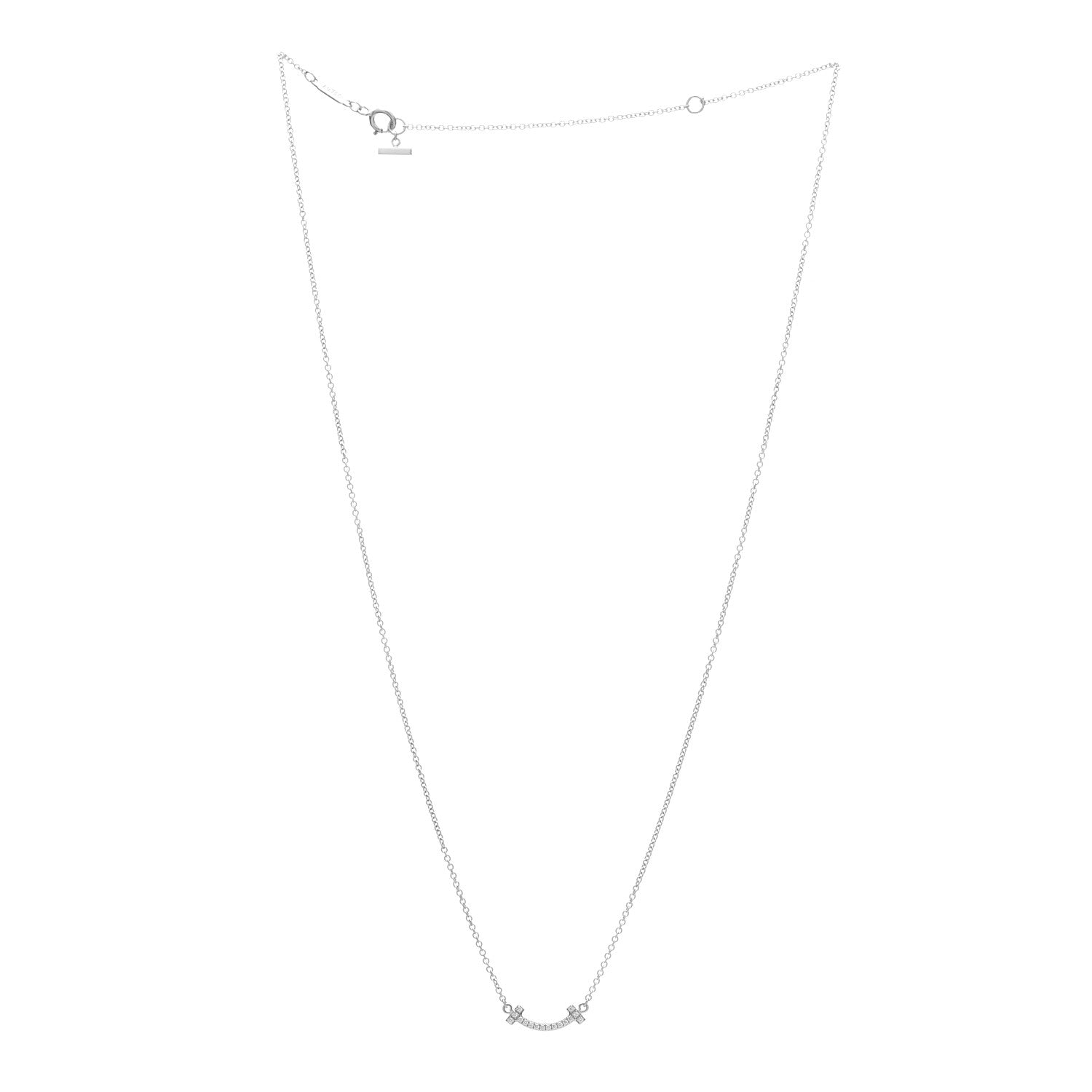 Tiffany 18K White Gold Diamond Mini T Smile Pendant Necklace 3 of 6