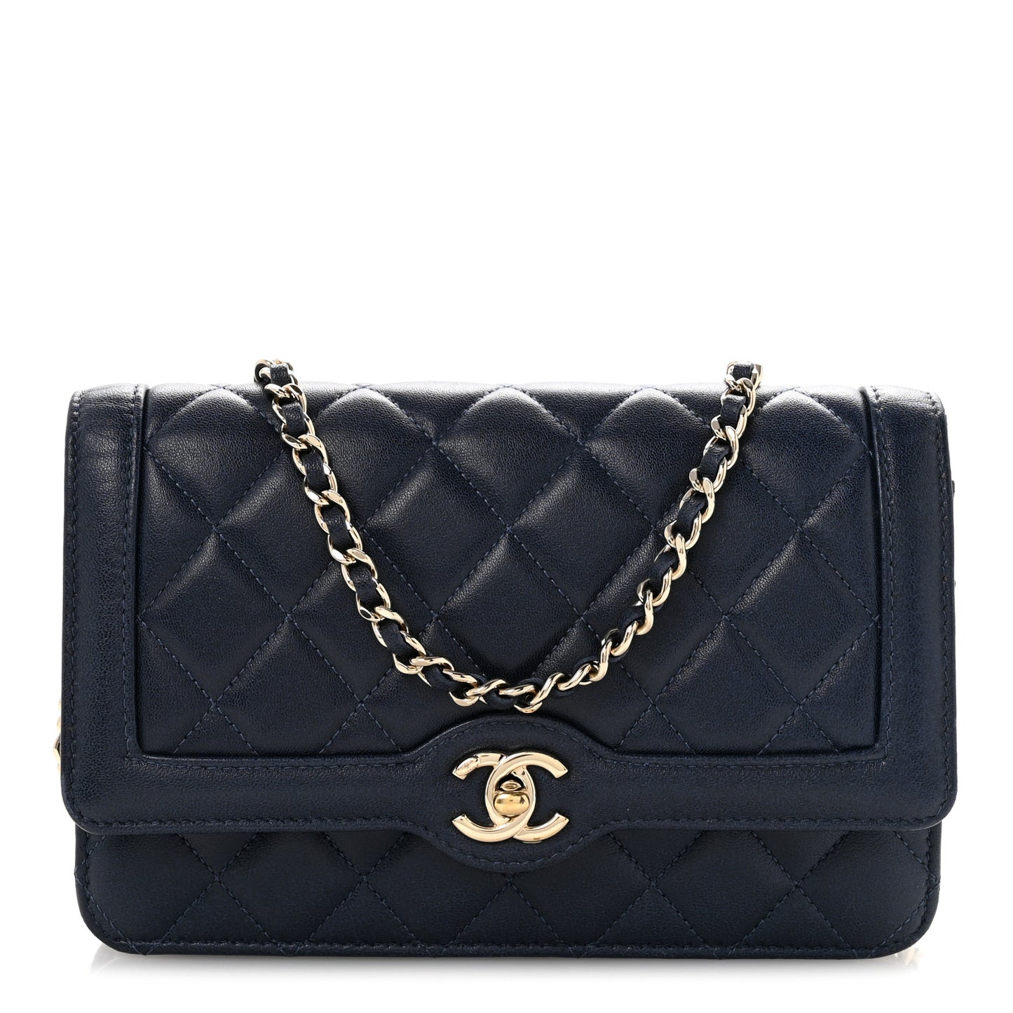 Lambskin Quilted Hold The Line Wallet On Chain WOC Dark Blue