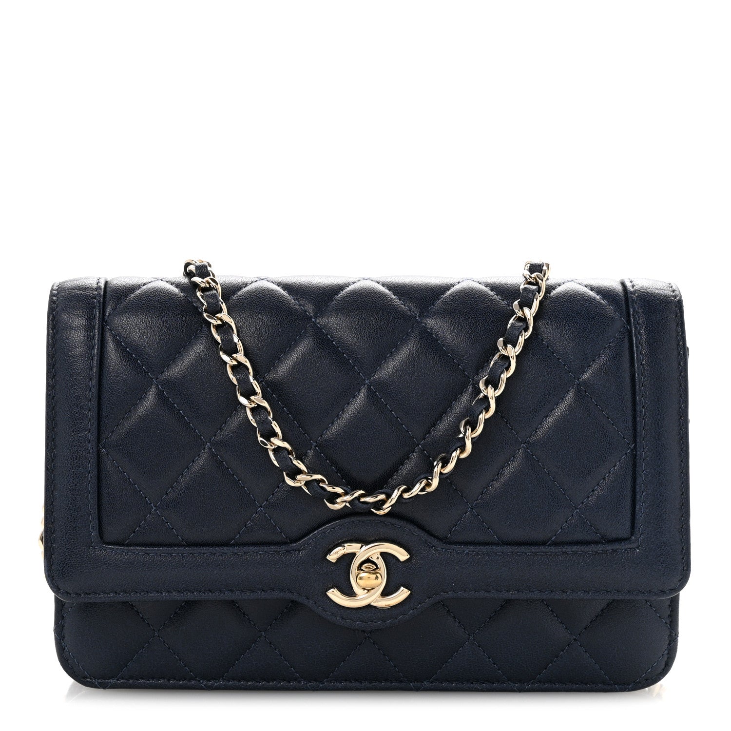 Chanel Lambskin Quilted Hold The Line Wallet On Chain WOC Dark Blue 1 of 14