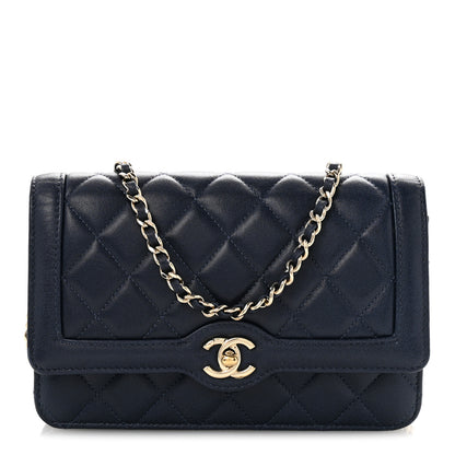 Chanel Lambskin Quilted Hold The Line Wallet On Chain WOC Dark Blue 1 of 14