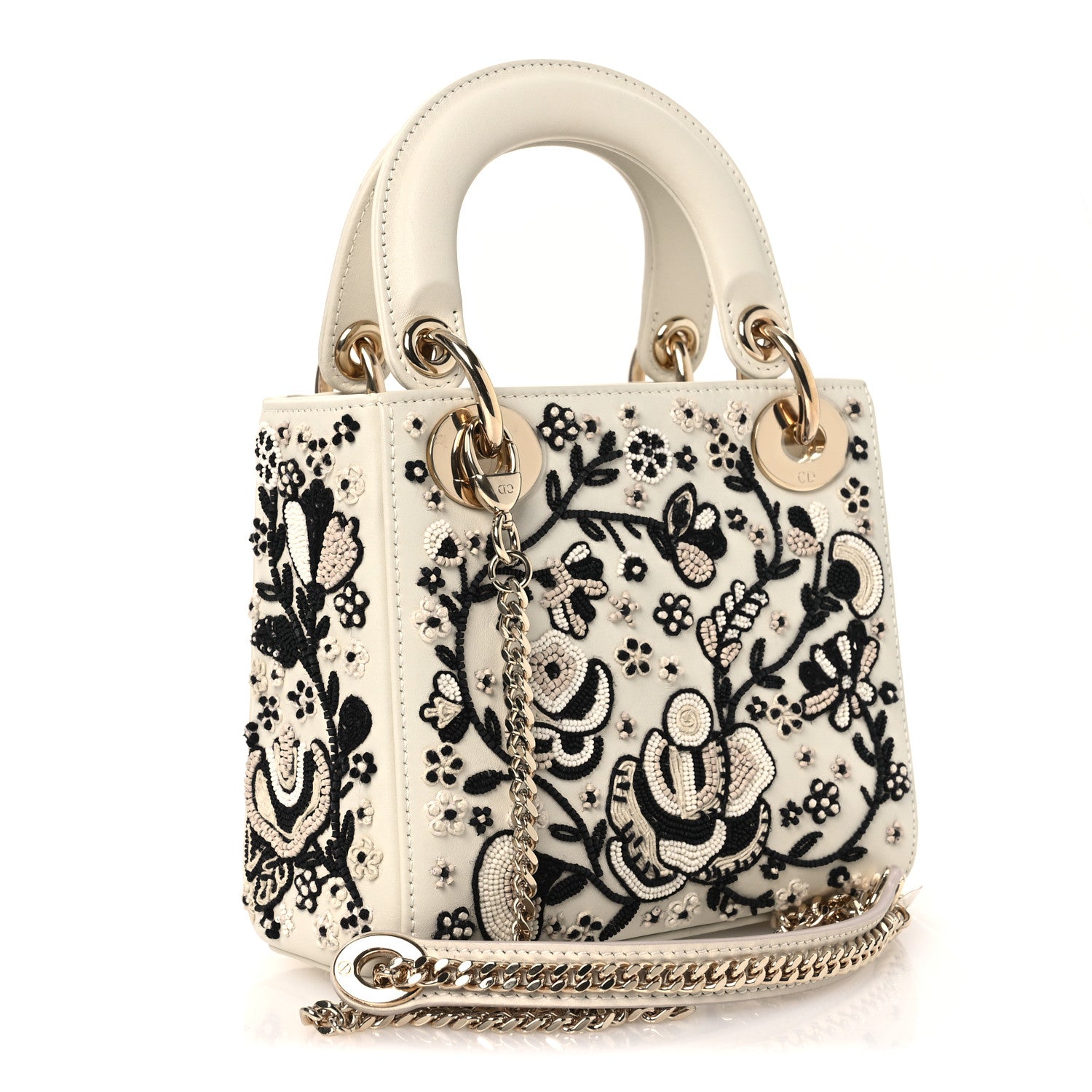 dior 花柄　ミッツア Christian Dior Smooth Calfskin Embroidered Beaded Floral Mini Lady