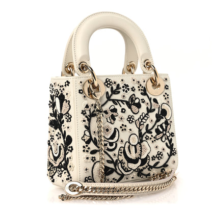 Christian Dior Smooth Calfskin Embroidered Beaded Floral Mini Lady Dior White Multicolor 3 of 11