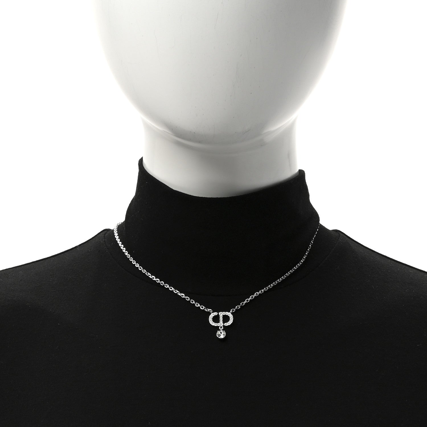 Christian Dior Crystal CD Pendant Necklace Silver 2 of 5