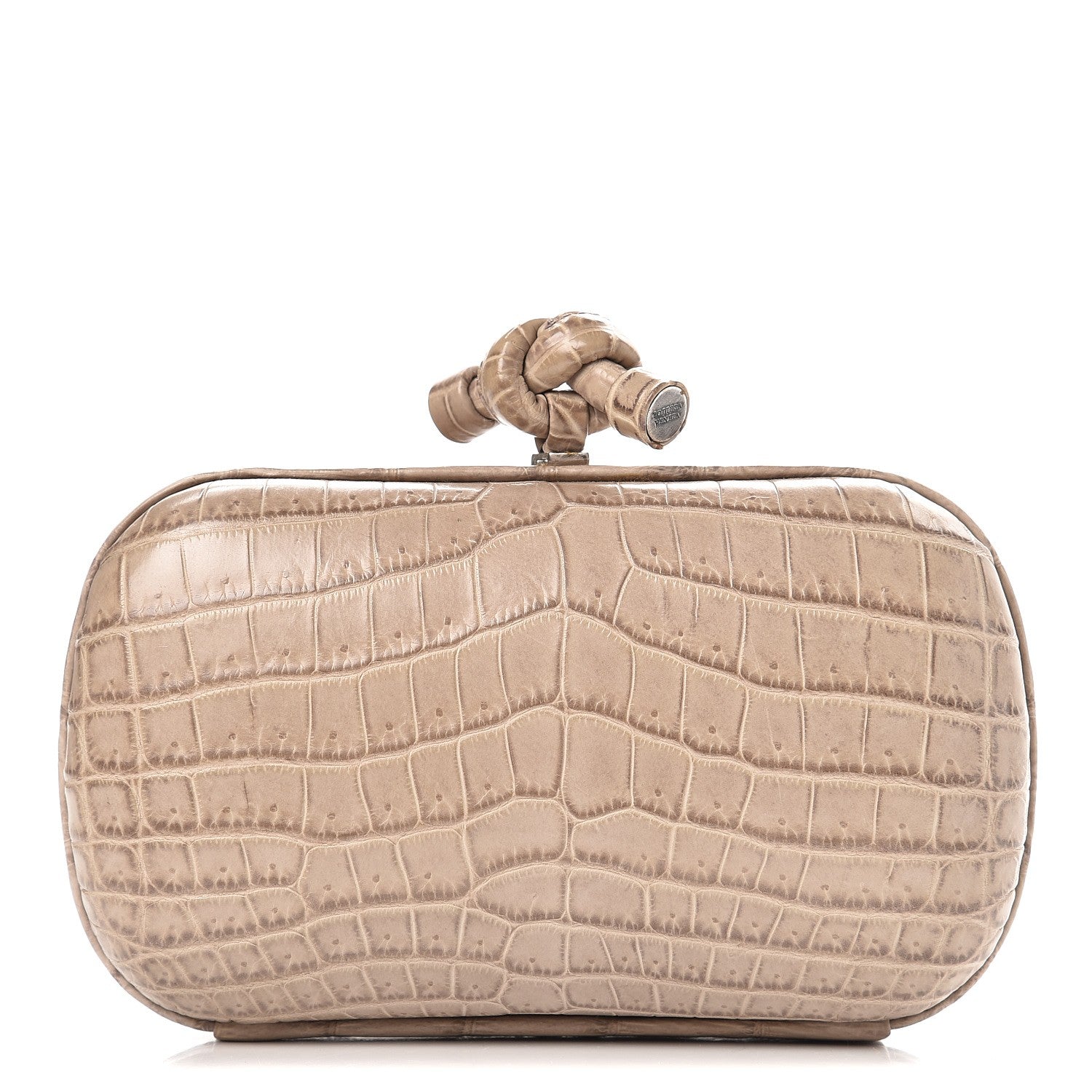 Bottega Veneta Crocodile Knot Clutch Stone 1 of 6