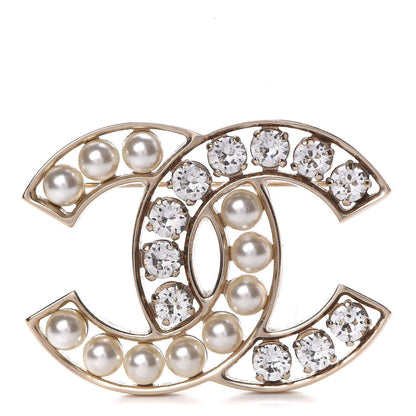Chanel Pearl Crystal CC Brooch Gold 1 of 5