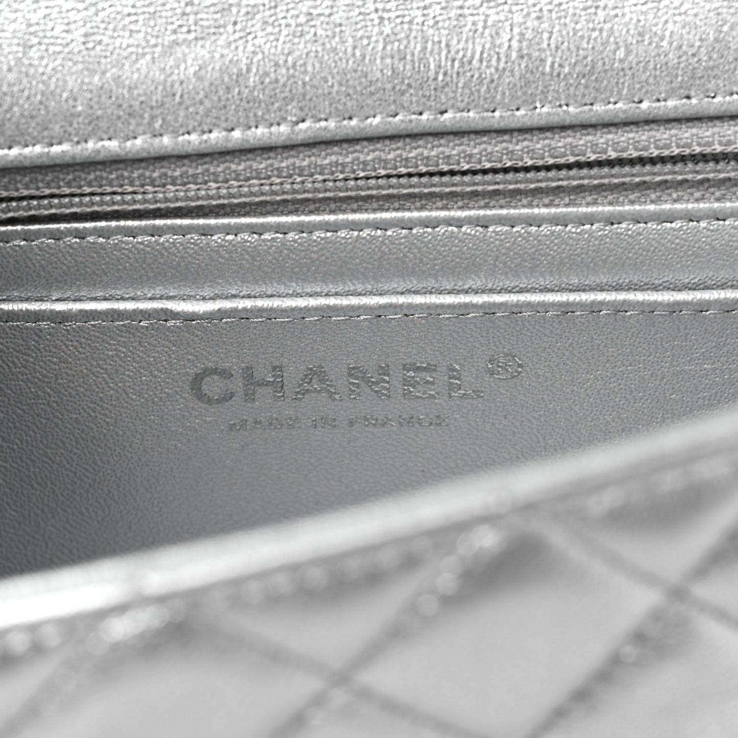 Metallic Lambskin Quilted Mini Rectangular Flap Silver