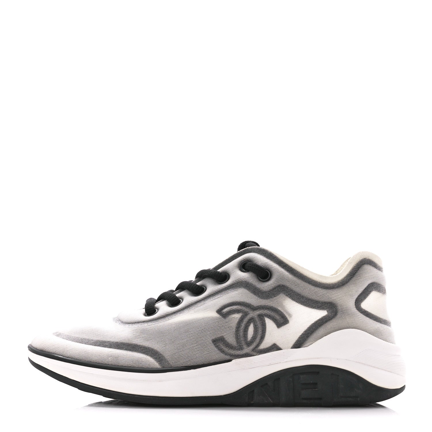 Chanel Calfskin Mesh Lycra Womens Logo Sneakers 38.5 White Grey 1 of 9