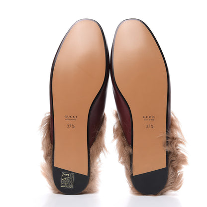 Gucci Malaga Kid Fur Womens Princetown Slippers 37.5 Vintage Bordeaux 5 of 9