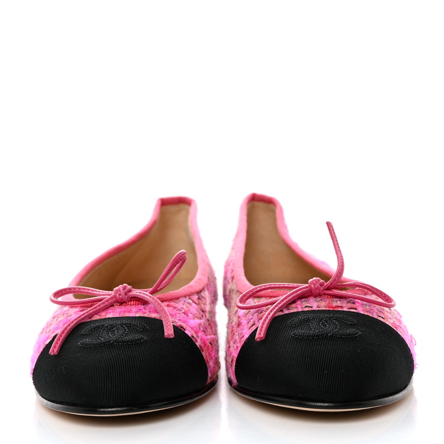 Tweed Grosgrain Cap Toe Ballerina Flats 37 Pink Black
