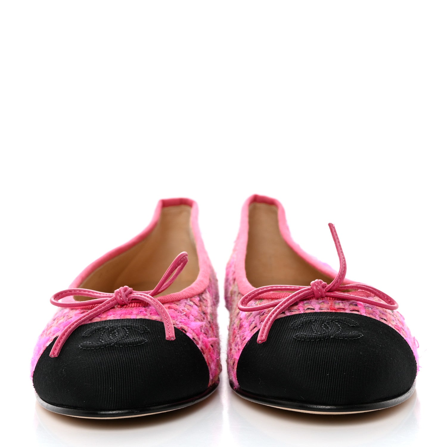 Chanel Tweed Grosgrain Cap Toe Ballerina Flats 37 Pink Black 2 of 9