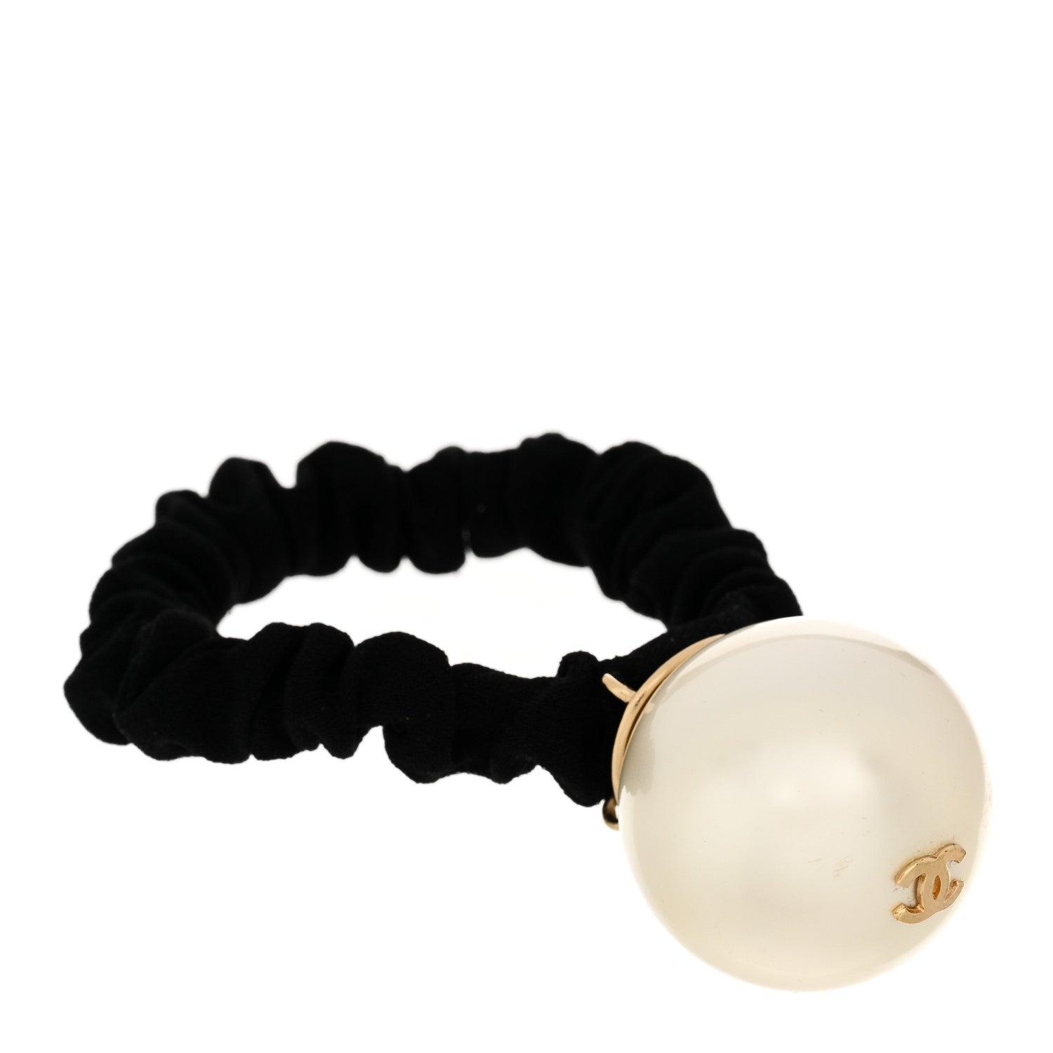 Chanel Pearl CC Hair Tie Black Gold Pearly White 1 of 3