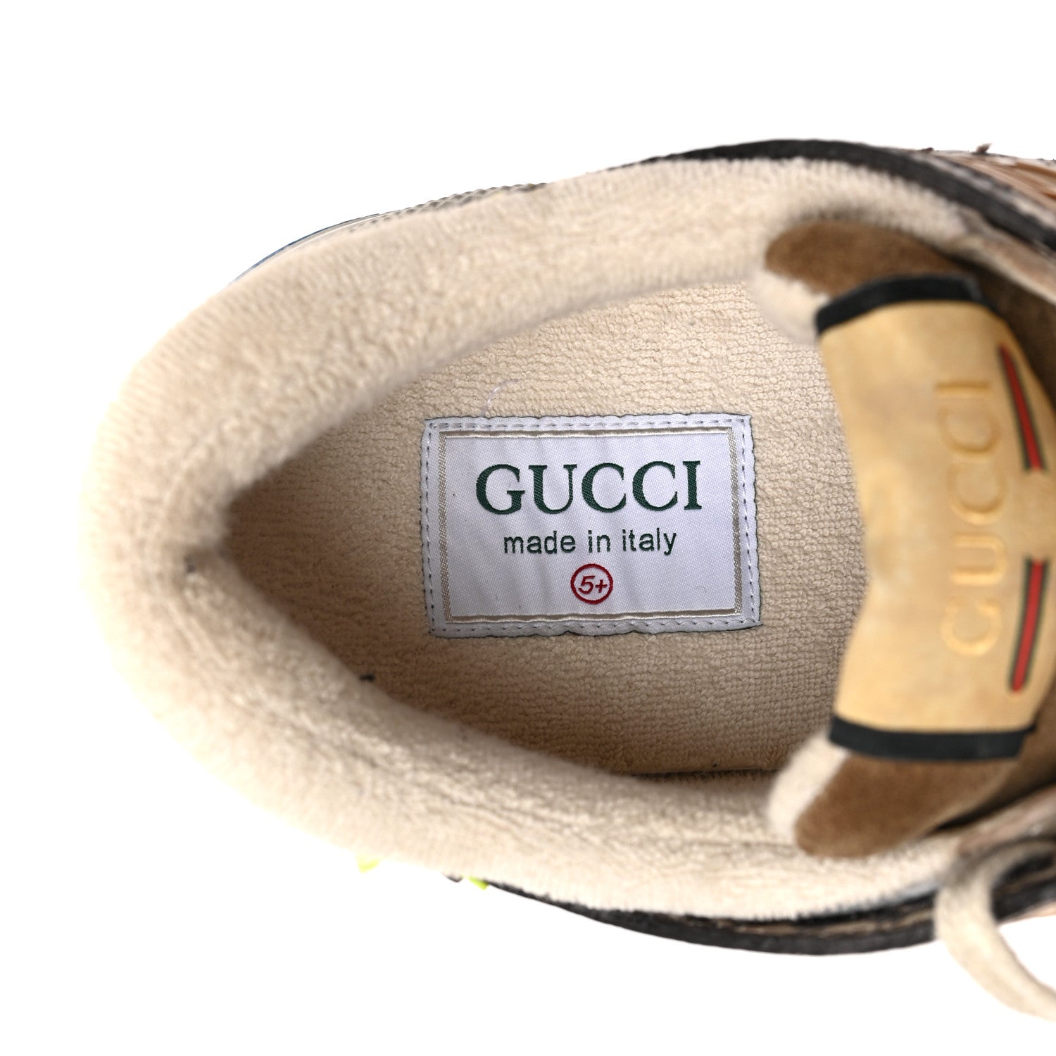Gucci Suede Calfskin Tejus Printed Mens Ultrapace Sneakers 5.5 Natural Ardesia Neon Yellow 7 of 7