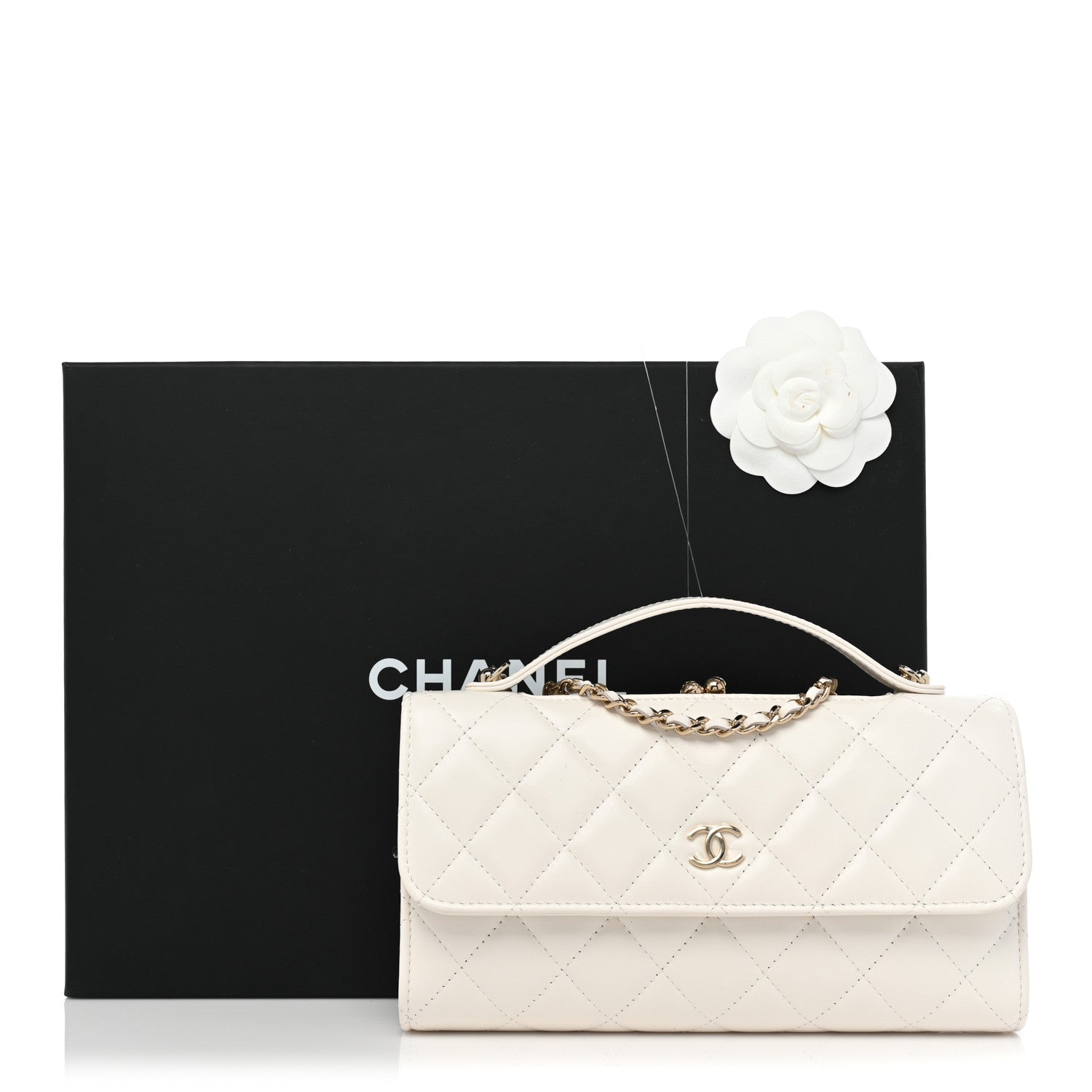 Chanel Shiny Calfskin Quilted Flap Phone Holder With Chain White 9 of 9