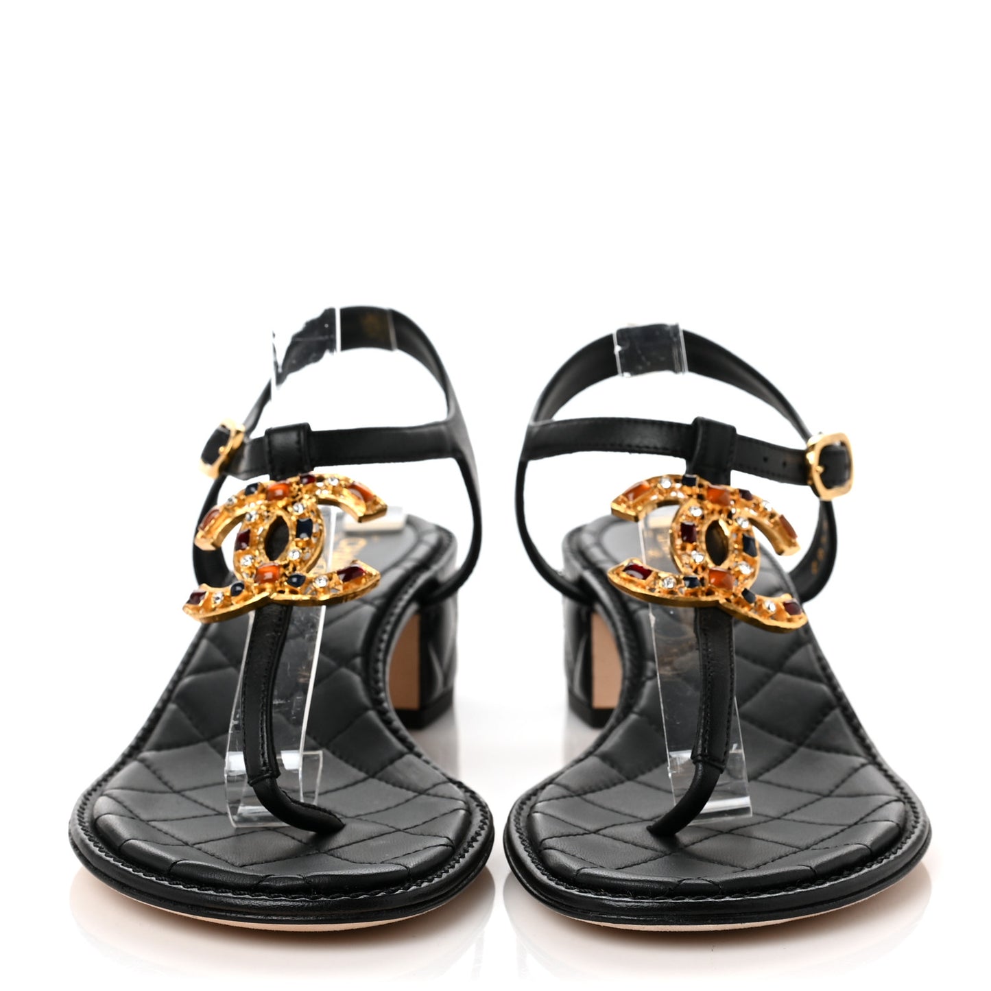 Goatskin Fantasy CC Crystal Thong Sandals 36 Black