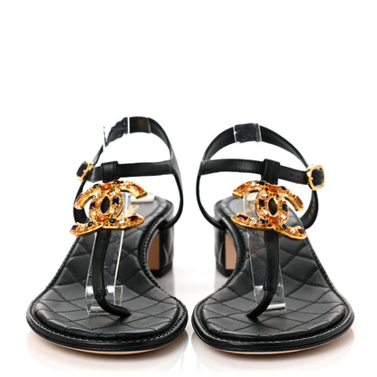 Chanel Goatskin Fantasy CC Crystal Thong Sandals 36 Black 2 of 8