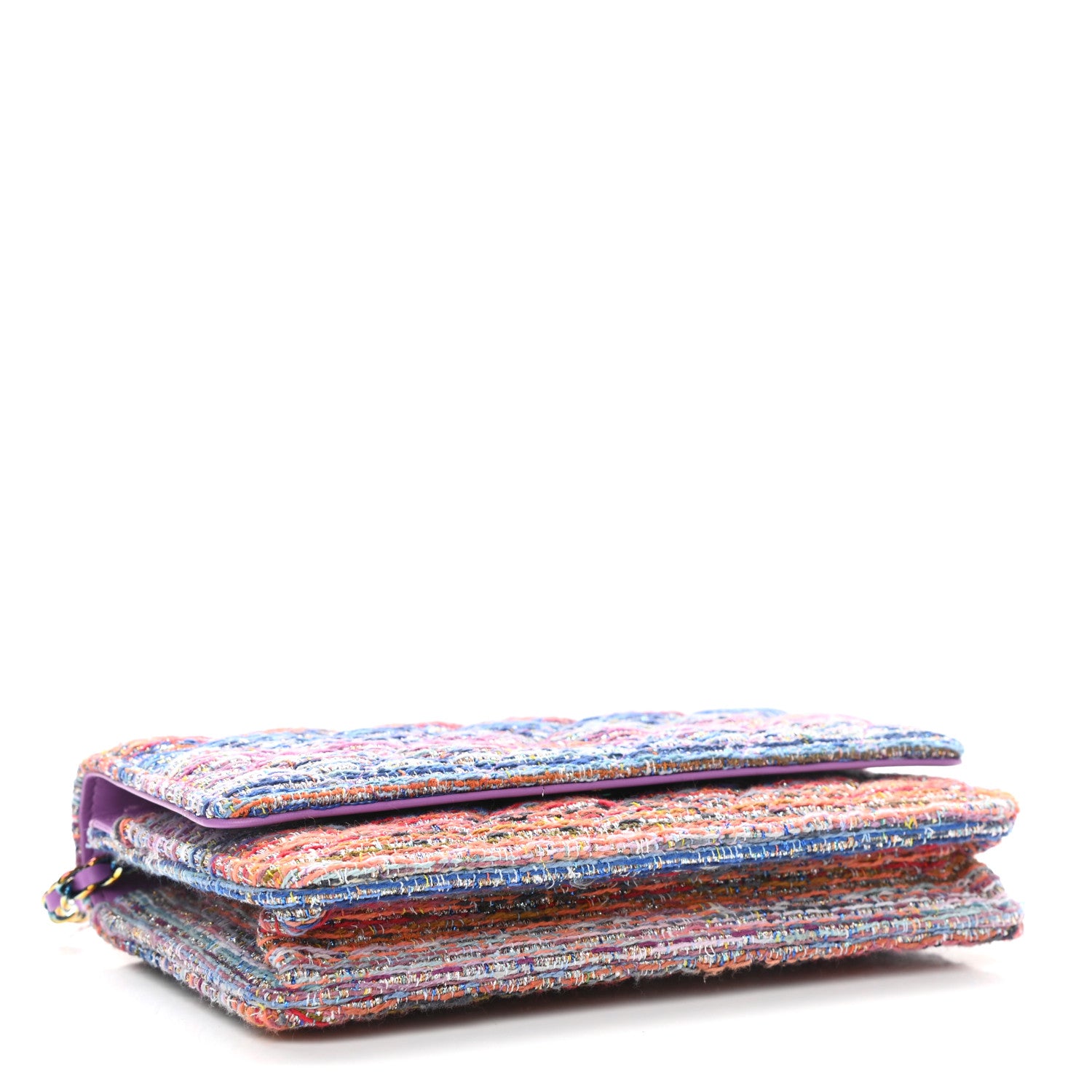 Chanel Tweed Iridescent Wallet On Chain WOC Blue Pink Orange Silver 4 of 13